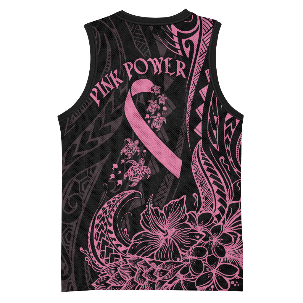 Polynesian Pink Power Basketball Jersey Breast Cancer Ribbon Turtle and Flowers