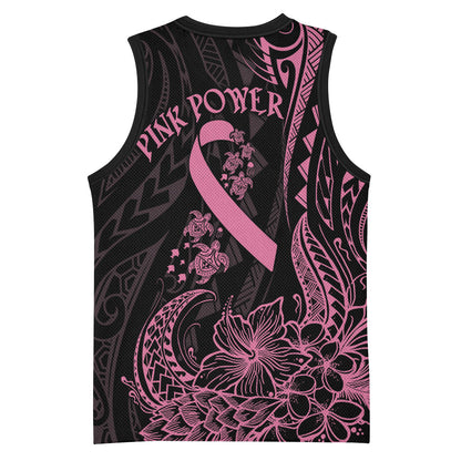 Polynesian Pink Power Basketball Jersey Breast Cancer Ribbon Turtle and Flowers