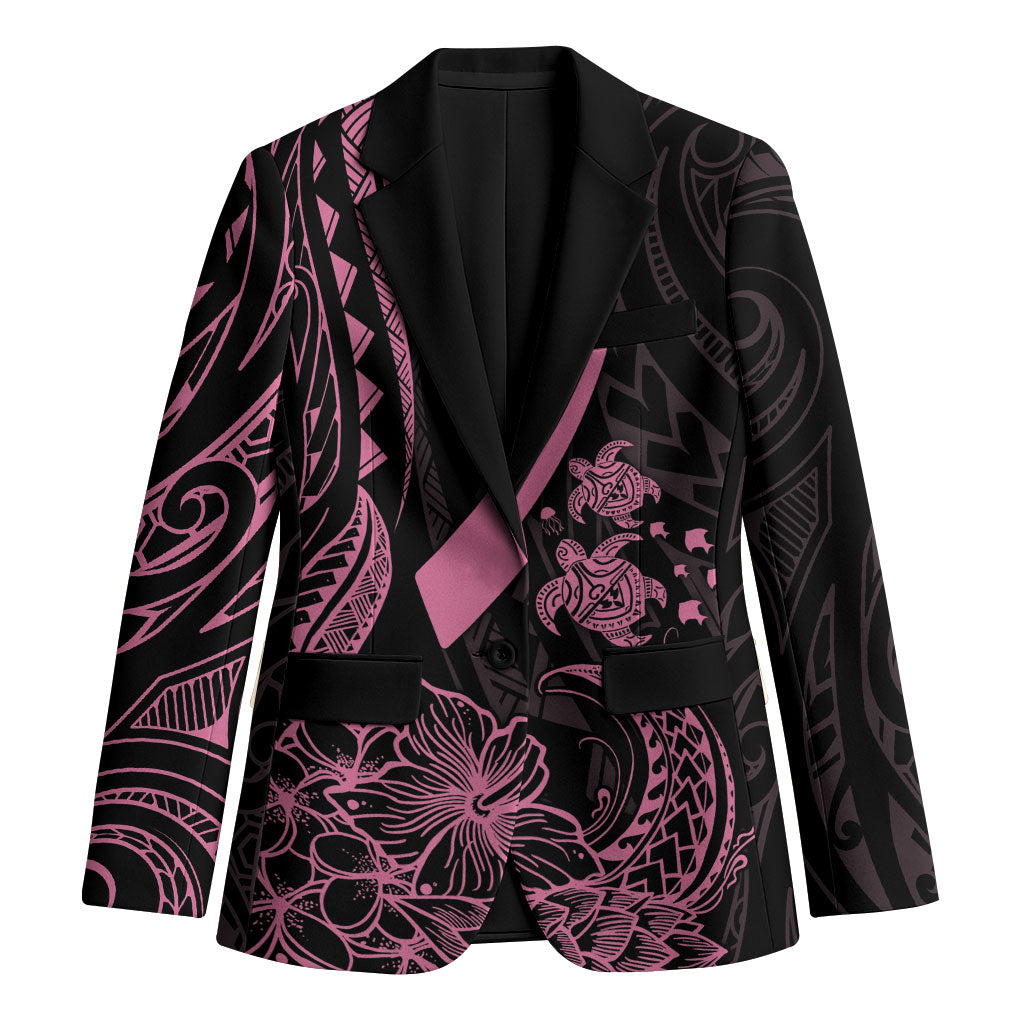 Polynesian Pink Power Blazer Breast Cancer Ribbon Turtle and Flowers