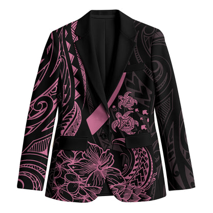 Polynesian Pink Power Blazer Breast Cancer Ribbon Turtle and Flowers