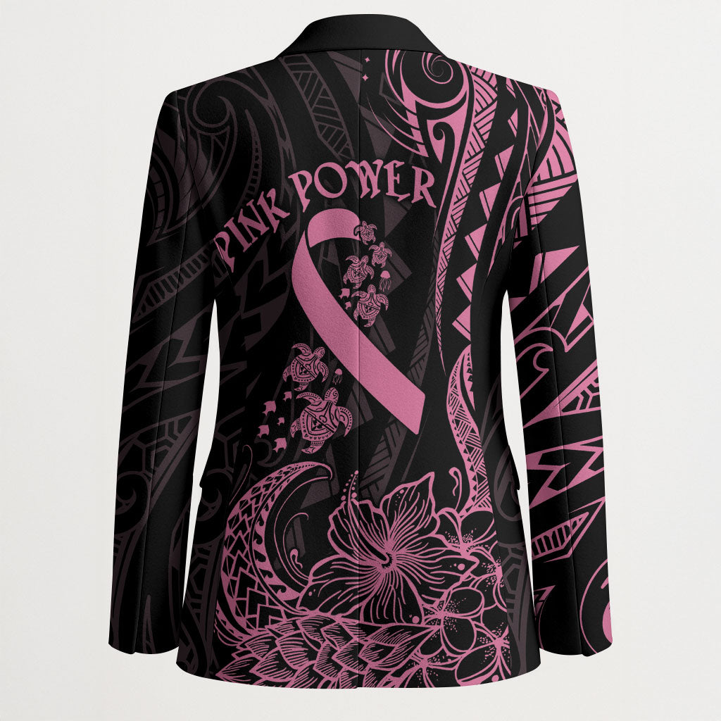 Polynesian Pink Power Blazer Breast Cancer Ribbon Turtle and Flowers