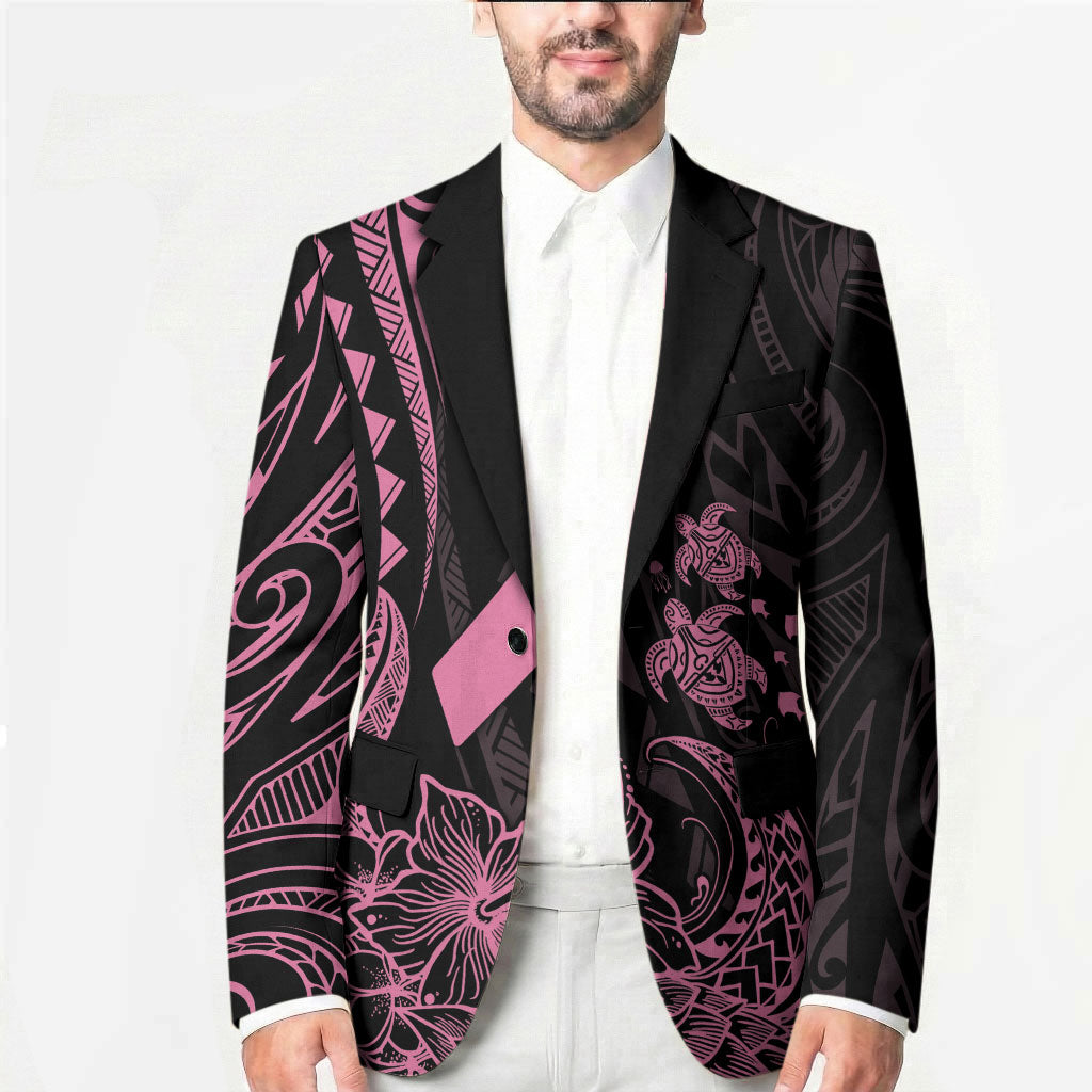 Polynesian Pink Power Blazer Breast Cancer Ribbon Turtle and Flowers