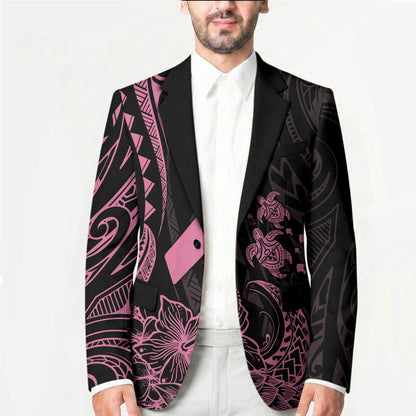 Polynesian Pink Power Blazer Breast Cancer Ribbon Turtle and Flowers