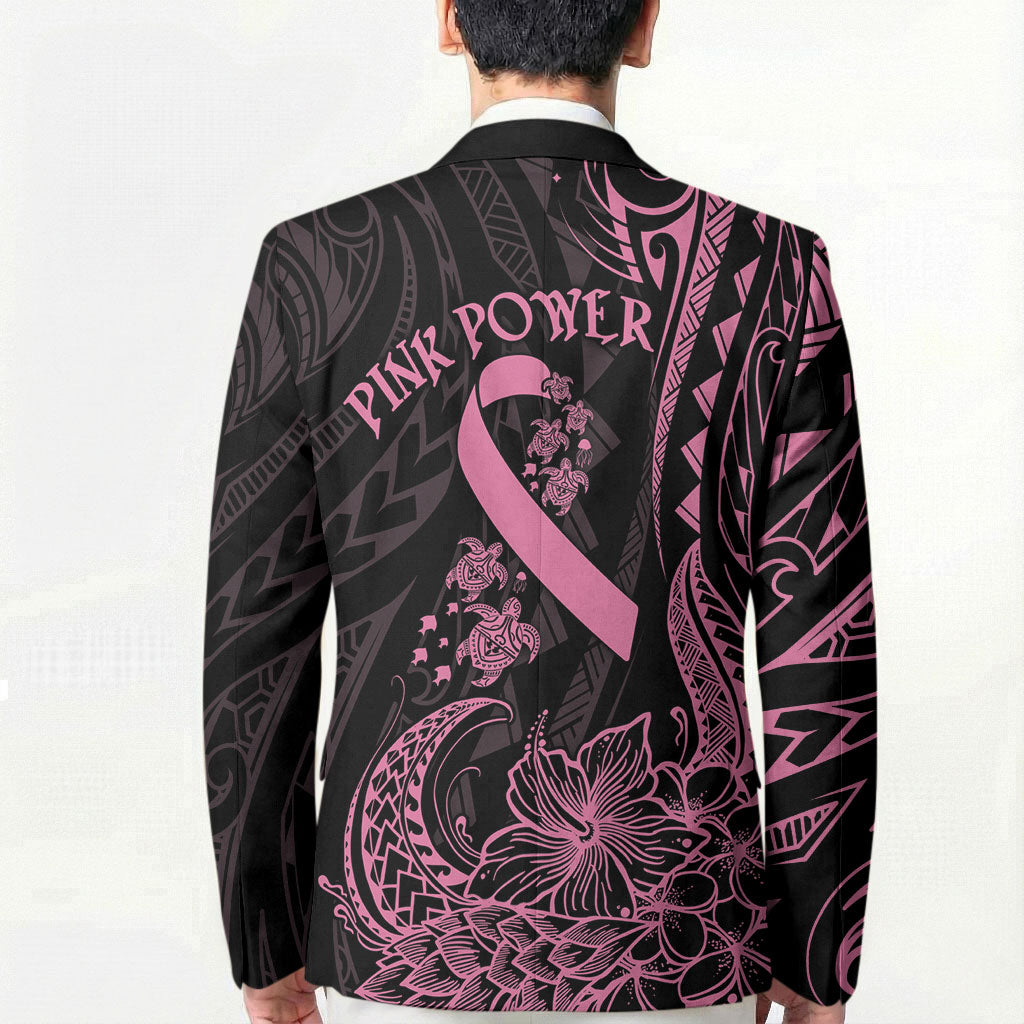 Polynesian Pink Power Blazer Breast Cancer Ribbon Turtle and Flowers