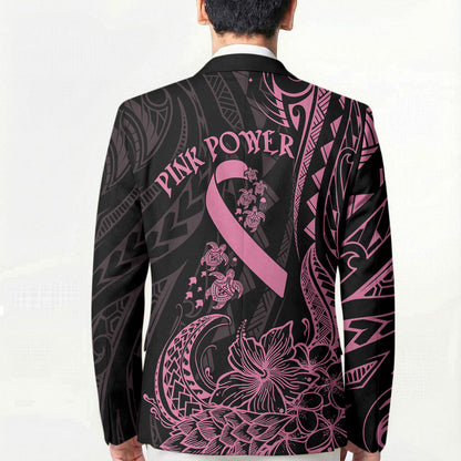 Polynesian Pink Power Blazer Breast Cancer Ribbon Turtle and Flowers