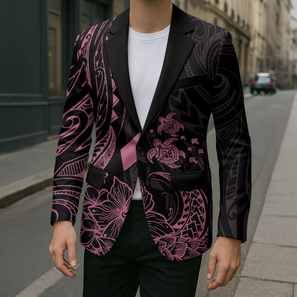 Polynesian Pink Power Blazer Breast Cancer Ribbon Turtle and Flowers
