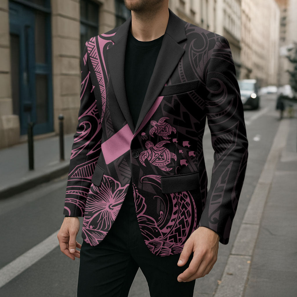 Polynesian Pink Power Blazer Breast Cancer Ribbon Turtle and Flowers