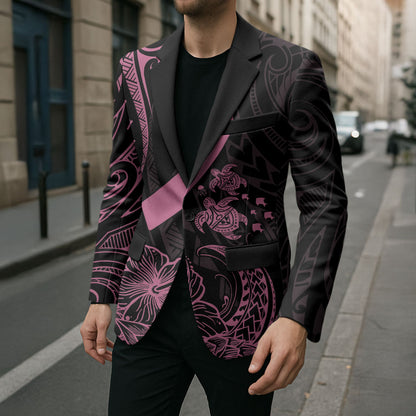Polynesian Pink Power Blazer Breast Cancer Ribbon Turtle and Flowers