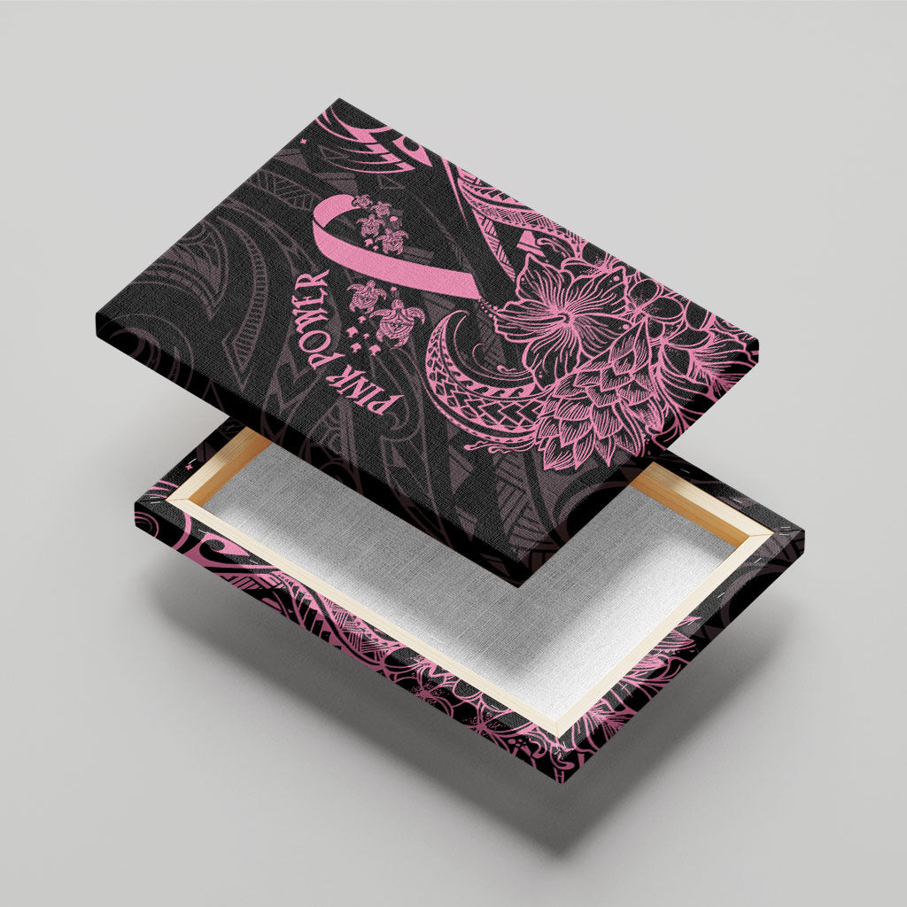 Polynesian Pink Power Canvas Wall Art Breast Cancer Ribbon Turtle and Flowers