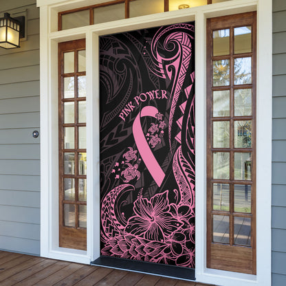 Polynesian Pink Power Door Cover Breast Cancer Ribbon Turtle and Flowers