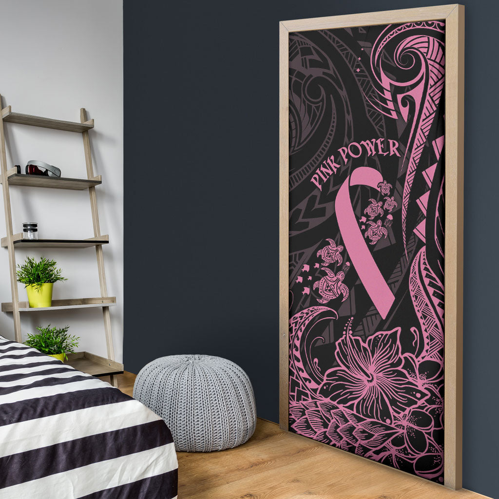 Polynesian Pink Power Door Cover Breast Cancer Ribbon Turtle and Flowers