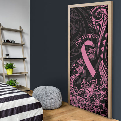 Polynesian Pink Power Door Cover Breast Cancer Ribbon Turtle and Flowers