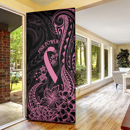 Polynesian Pink Power Door Cover Breast Cancer Ribbon Turtle and Flowers