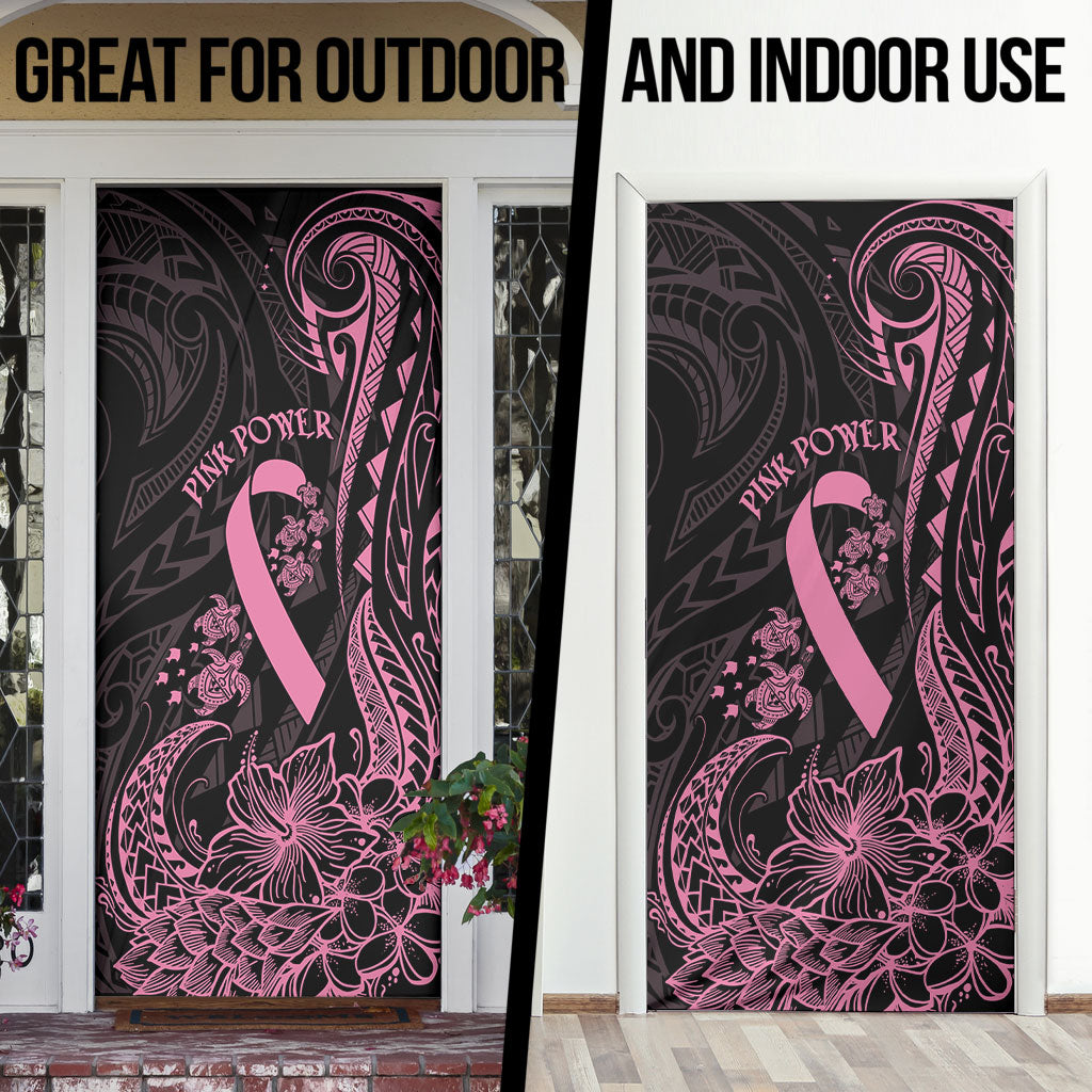 Polynesian Pink Power Door Cover Breast Cancer Ribbon Turtle and Flowers