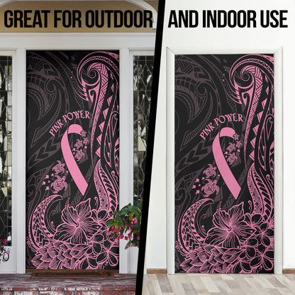 Polynesian Pink Power Door Cover Breast Cancer Ribbon Turtle and Flowers