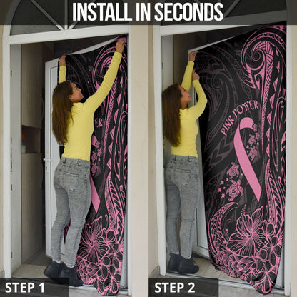 Polynesian Pink Power Door Cover Breast Cancer Ribbon Turtle and Flowers