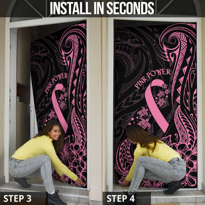 Polynesian Pink Power Door Cover Breast Cancer Ribbon Turtle and Flowers