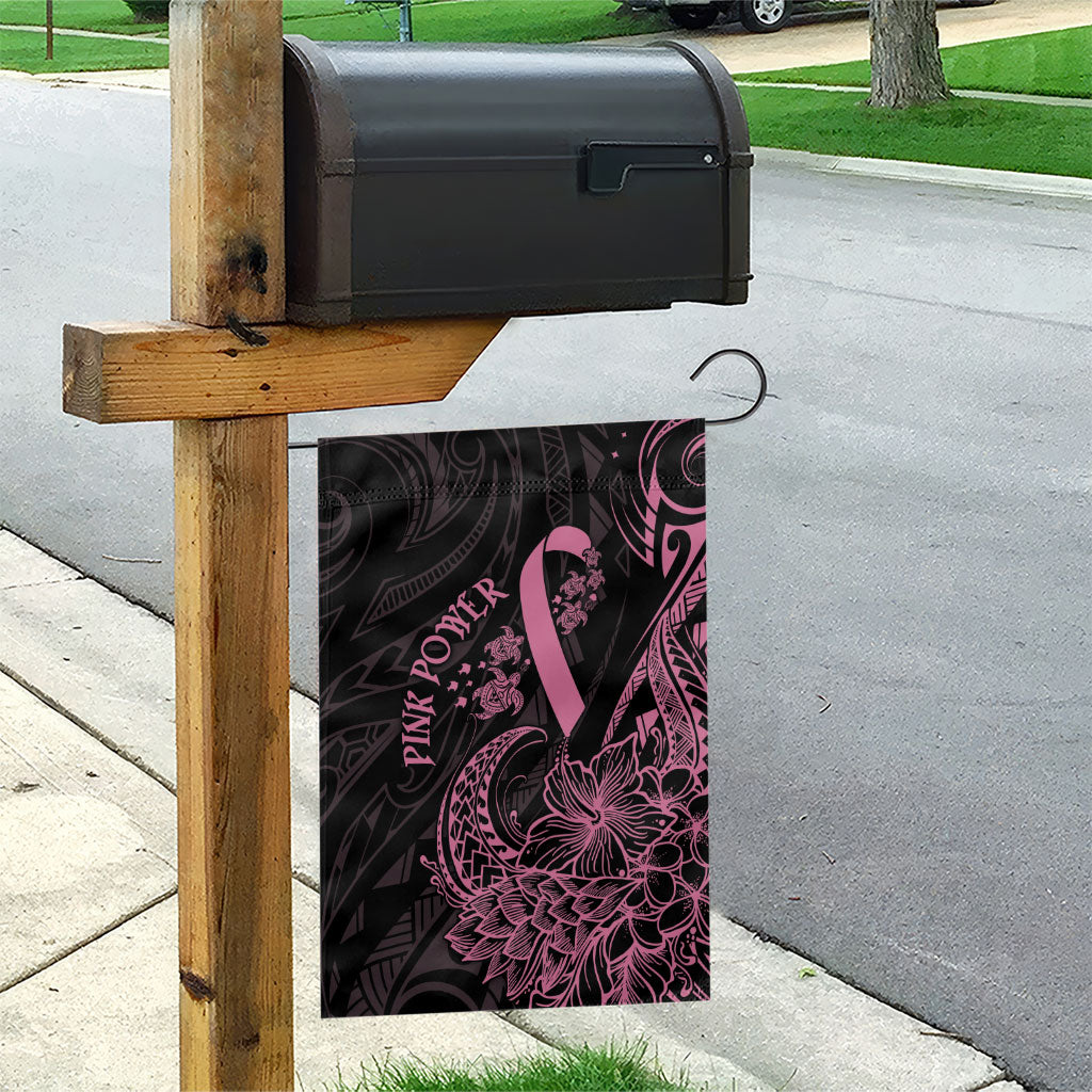 Polynesian Pink Power Garden Flag Breast Cancer Ribbon Turtle and Flowers