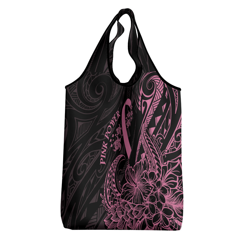 Polynesian Pink Power Grocery Bag Breast Cancer Ribbon Turtle and Flowers