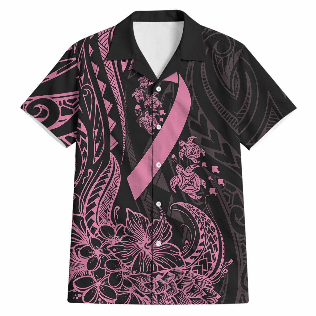 Polynesian Pink Power Hawaiian Shirt Breast Cancer Ribbon Turtle and Flowers