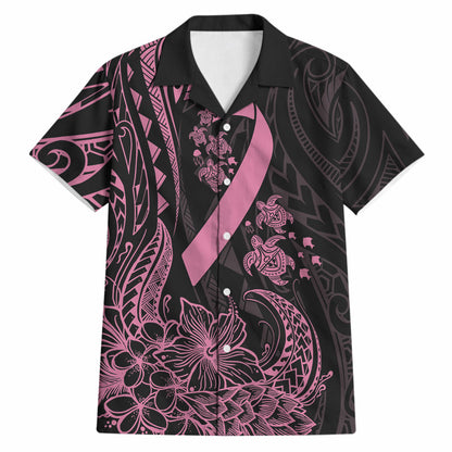 Polynesian Pink Power Hawaiian Shirt Breast Cancer Ribbon Turtle and Flowers