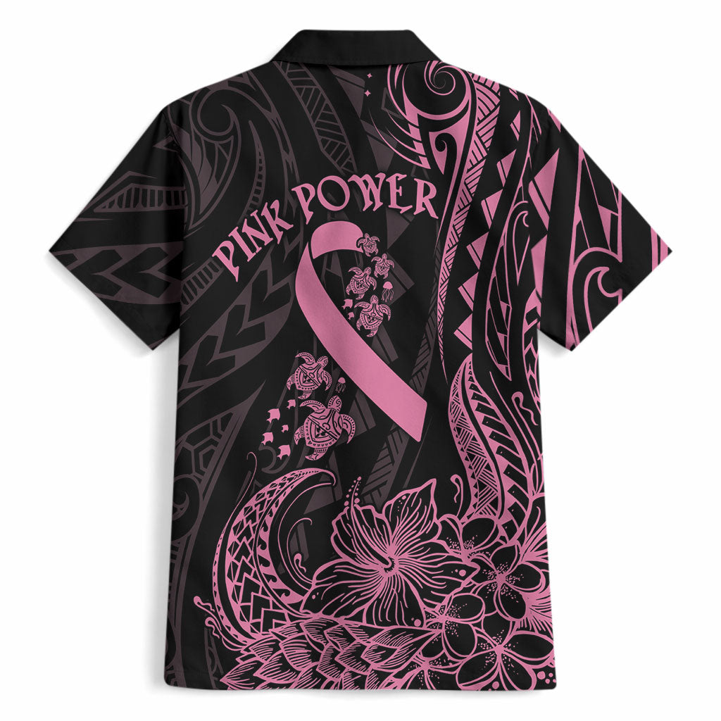 Polynesian Pink Power Hawaiian Shirt Breast Cancer Ribbon Turtle and Flowers
