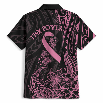 Polynesian Pink Power Hawaiian Shirt Breast Cancer Ribbon Turtle and Flowers