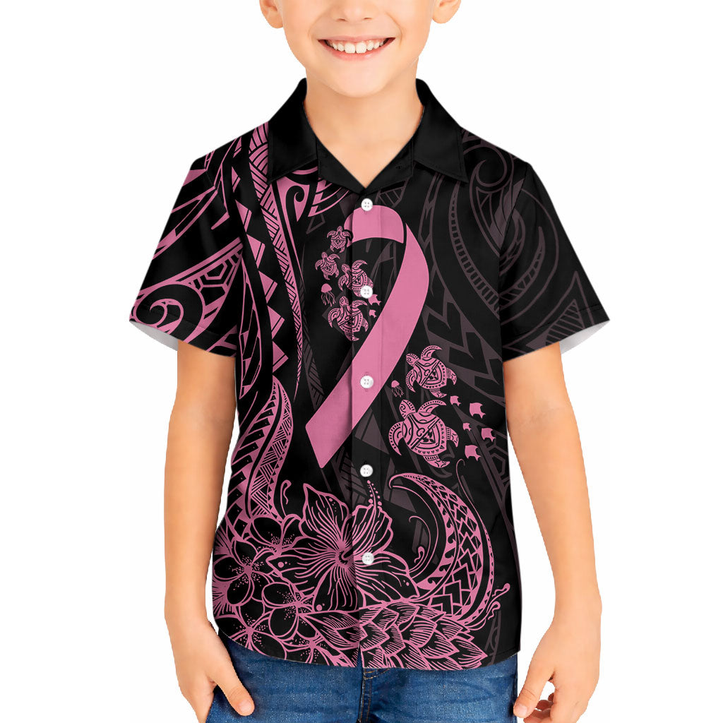 Polynesian Pink Power Hawaiian Shirt Breast Cancer Ribbon Turtle and Flowers
