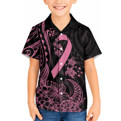 Polynesian Pink Power Hawaiian Shirt Breast Cancer Ribbon Turtle and Flowers