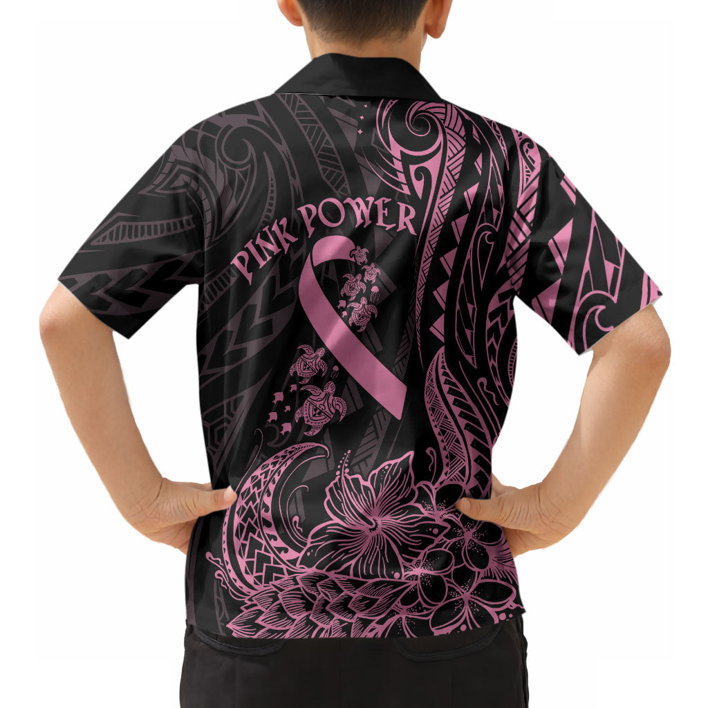 Polynesian Pink Power Hawaiian Shirt Breast Cancer Ribbon Turtle and Flowers