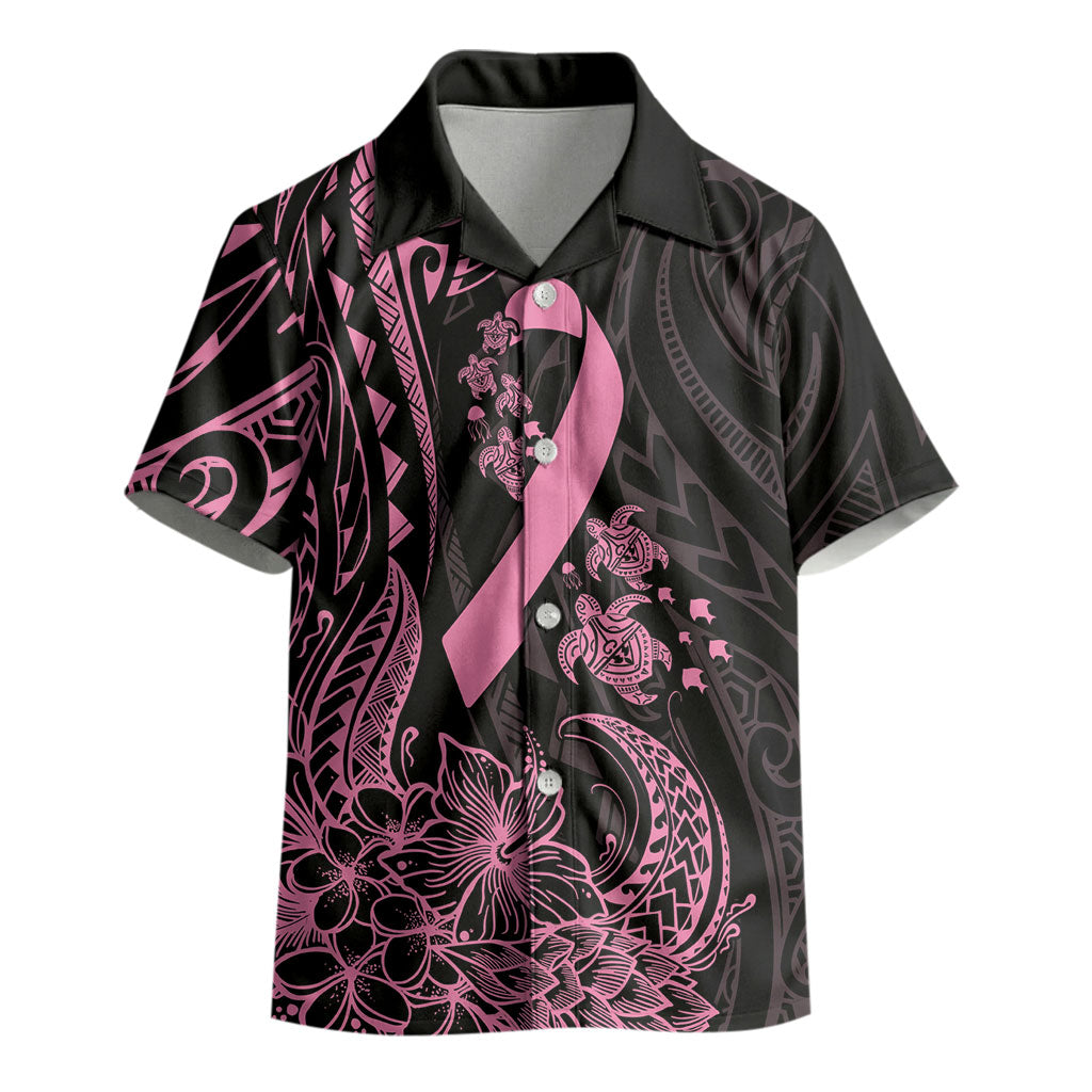 Polynesian Pink Power Kid Hawaiian Shirt Breast Cancer Ribbon Turtle and Flowers