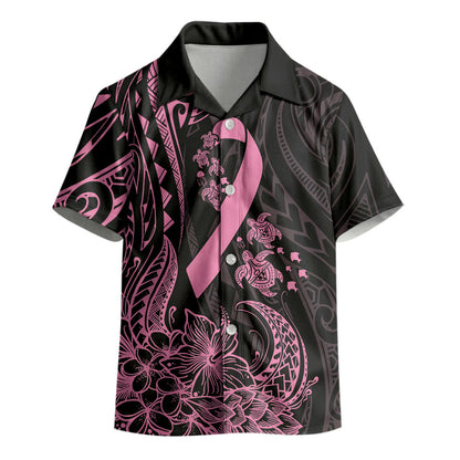 Polynesian Pink Power Kid Hawaiian Shirt Breast Cancer Ribbon Turtle and Flowers