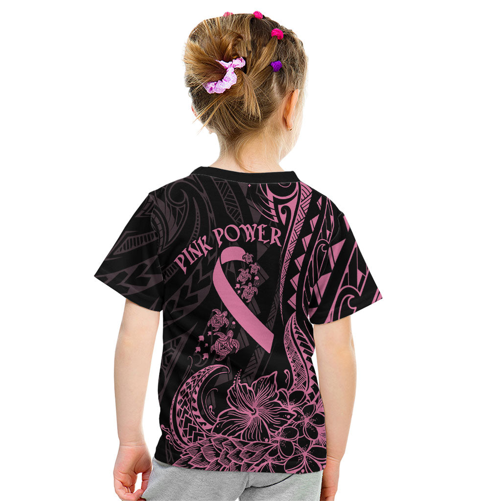 Polynesian Pink Power Kid T Shirt Breast Cancer Ribbon Turtle and Flowers