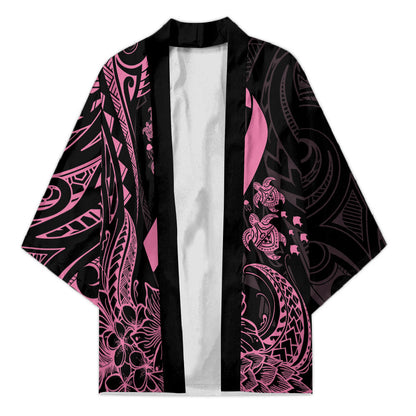 Polynesian Pink Power Kimono Breast Cancer Ribbon Turtle and Flowers