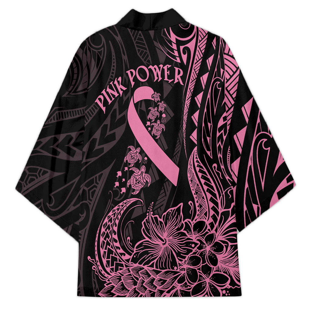 Polynesian Pink Power Kimono Breast Cancer Ribbon Turtle and Flowers