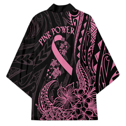 Polynesian Pink Power Kimono Breast Cancer Ribbon Turtle and Flowers