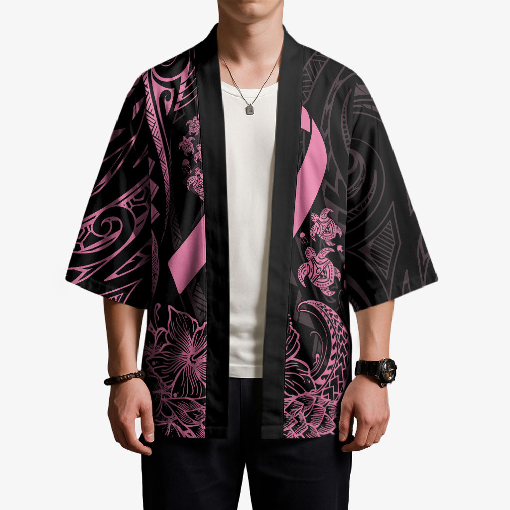 Polynesian Pink Power Kimono Breast Cancer Ribbon Turtle and Flowers