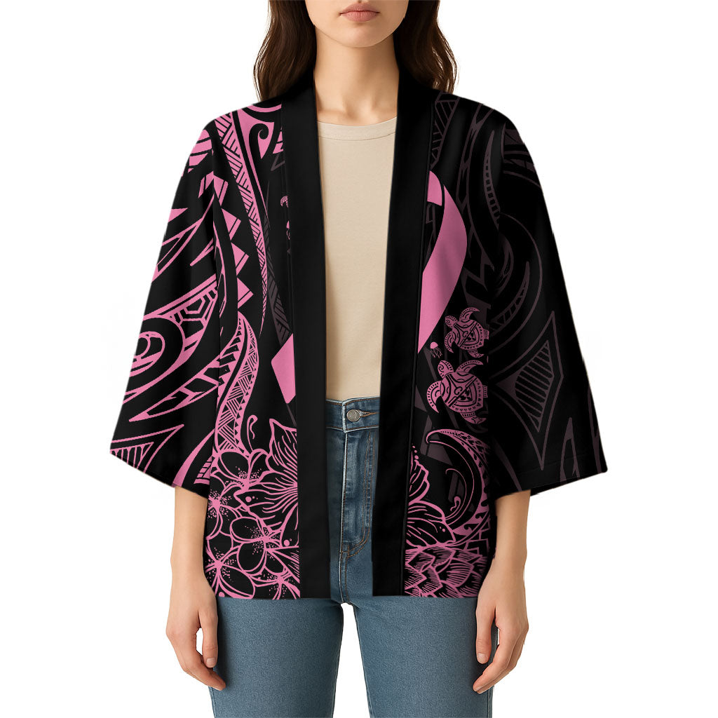 Polynesian Pink Power Kimono Breast Cancer Ribbon Turtle and Flowers