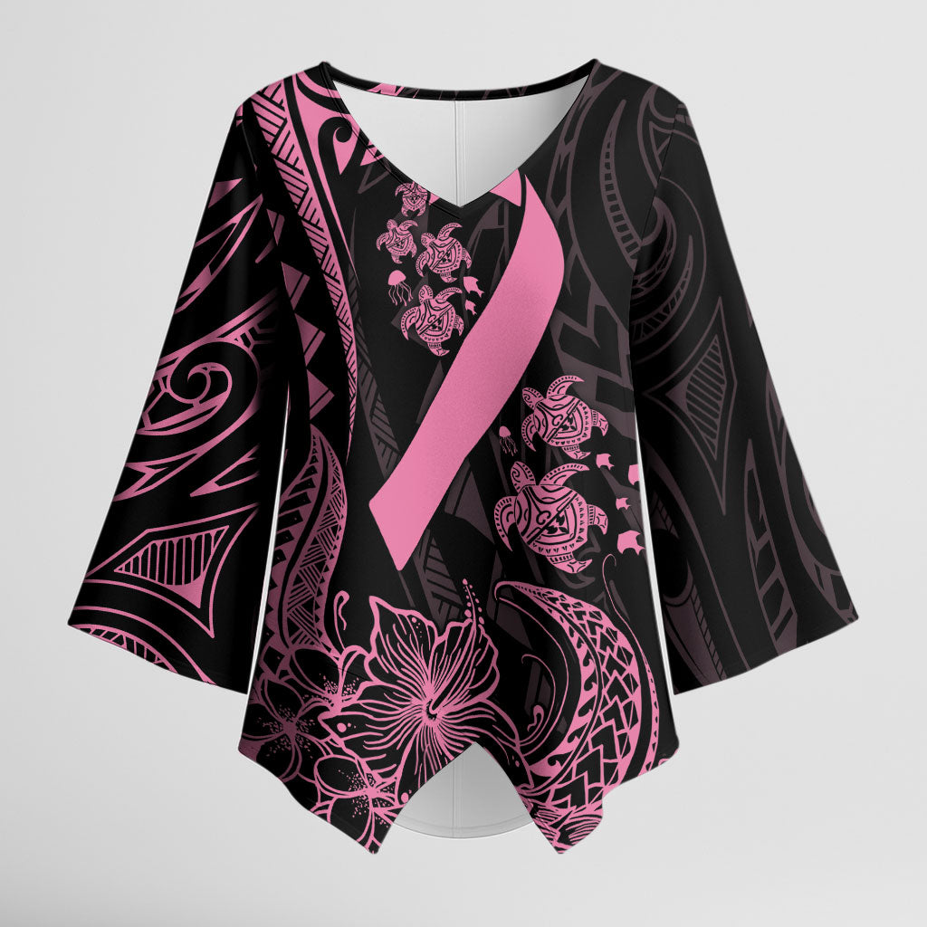 Polynesian Pink Power Kimono Sleeve Blouse Breast Cancer Ribbon Turtle and Flowers