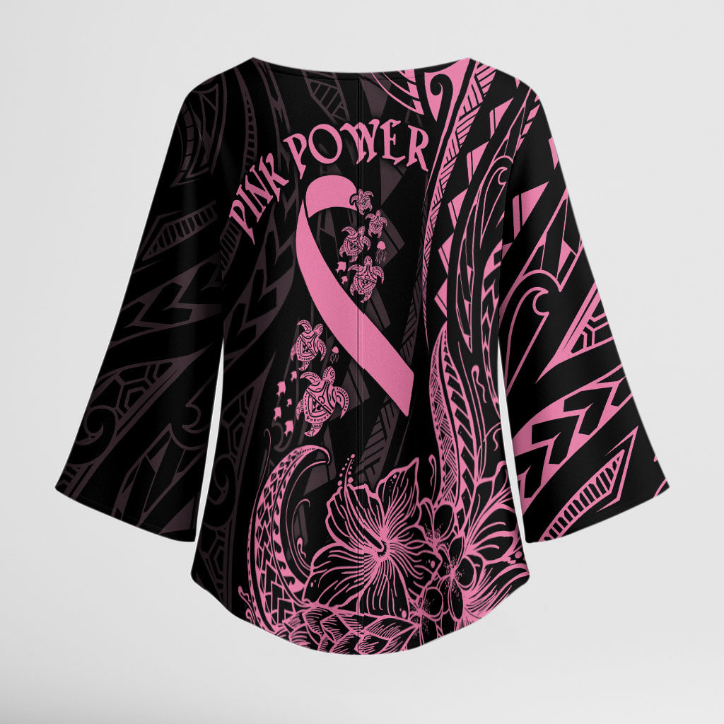 Polynesian Pink Power Kimono Sleeve Blouse Breast Cancer Ribbon Turtle and Flowers