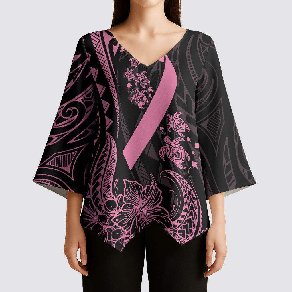 Polynesian Pink Power Kimono Sleeve Blouse Breast Cancer Ribbon Turtle and Flowers