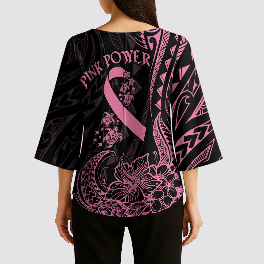 Polynesian Pink Power Kimono Sleeve Blouse Breast Cancer Ribbon Turtle and Flowers