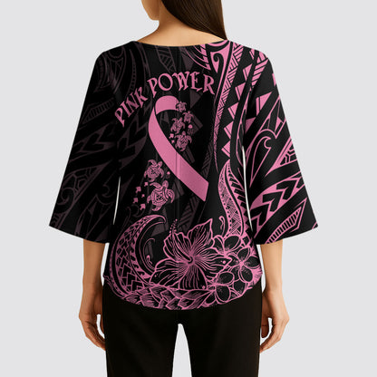 Polynesian Pink Power Kimono Sleeve Blouse Breast Cancer Ribbon Turtle and Flowers
