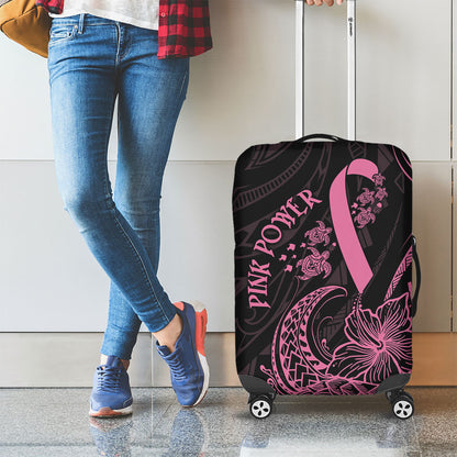 Polynesian Pink Power Luggage Cover Breast Cancer Ribbon Turtle and Flowers