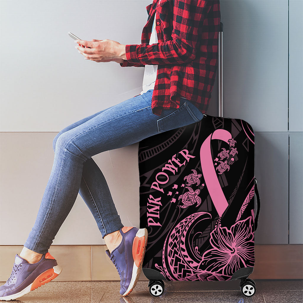 Polynesian Pink Power Luggage Cover Breast Cancer Ribbon Turtle and Flowers