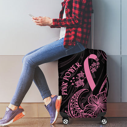Polynesian Pink Power Luggage Cover Breast Cancer Ribbon Turtle and Flowers
