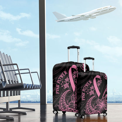 Polynesian Pink Power Luggage Cover Breast Cancer Ribbon Turtle and Flowers