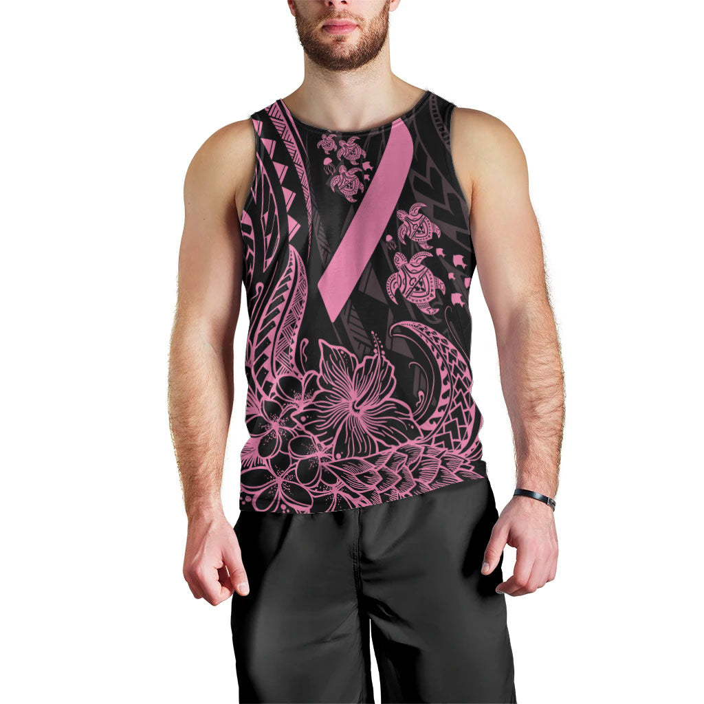Polynesian Pink Power Men Tank Top Breast Cancer Ribbon Turtle and Flowers