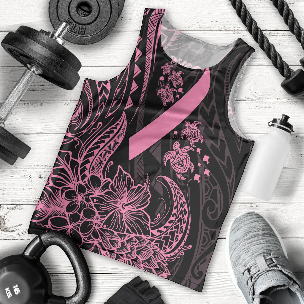 Polynesian Pink Power Men Tank Top Breast Cancer Ribbon Turtle and Flowers