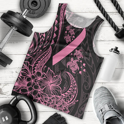 Polynesian Pink Power Men Tank Top Breast Cancer Ribbon Turtle and Flowers